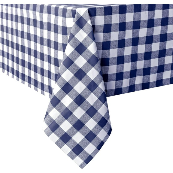 Checkered Vinyl Rectangle Tablecloth - 60 x 120 Inch - 100% Waterproof Oil Proof Spill Proof PVC Table Cloth, Wipe Clean Table Cover for Dining Table, Buffet Parties and Camping, Blue and White