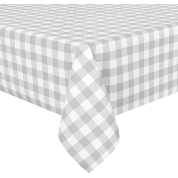 Checkered Vinyl Rectangle Tablecloth, 60 x 84 Inch, 100% Waterproof Oil Proof Spill Proof PVC Table Cloth, Wipe Clean Table Cover for Dining Table, Buffet Parties, Silver Grey and White