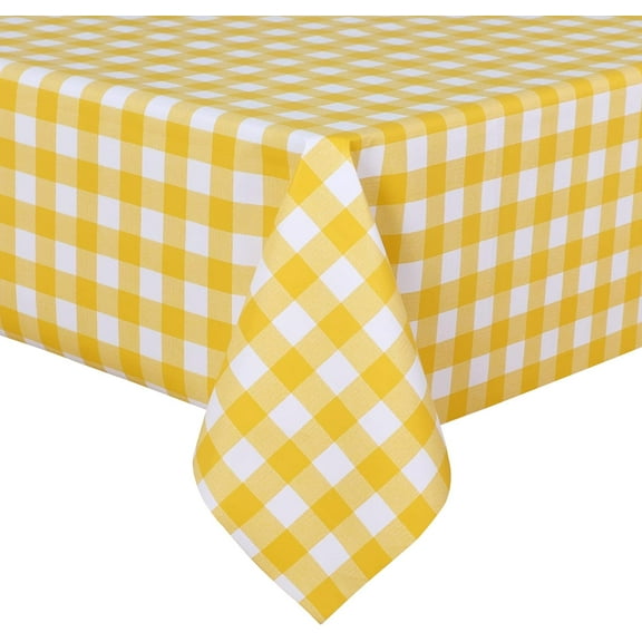 Checkered Vinyl Rectangle Tablecloth, 60 x 84 Inch, 100% Waterproof Oil Proof Spill Proof PVC Table Cloth, Wipe Clean Table Cover for Dining Table, Buffet Parties, Yellow and White