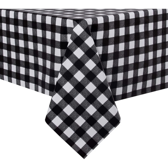 Checkered Vinyl Rectangle Tablecloth - 60 x 84 Inch - 100% Waterproof Oil Spill Proof PVC Table Cloth, Wipe Clean Table Cover for Dining Table, Buffet Parties and Camping, Black and White