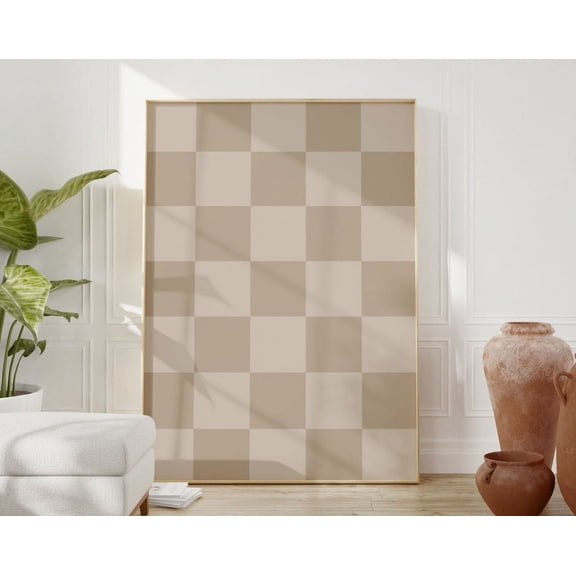 Checkered Wall Art, Beige Checker Art Print, Beige Wall Art, Retro Funky Poster, Trendy Checkerboard Poster, Beige Neutral Art Wall Art, Modern Wall Decor, 24x36 UNFRAMED