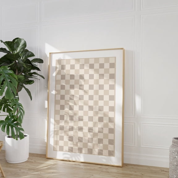 Checkered Wall Art Beige Checker Retro Funky Geometric Neutral Decor, Unframed Canvas 8x10in