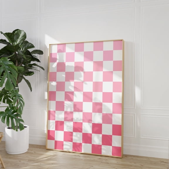Checkered Wall Art Pink Checker Retro Funky Geometric Blush Pink Decor, Unframed Paper Poster 8x10in