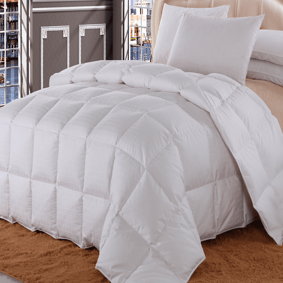 Checkered White Down Comforter All Season Fill Weight By Royal Hotel