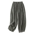 thumbnail image 1 of Checkered Wide Leg Linen Pants for Women Loose Elastic Waist Palazzo Pants with Pockets Summer Flowy Boho Vacation Pants Black, 1 of 6