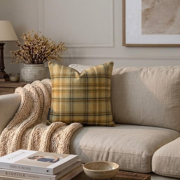 Checkered Winter Plaid Throw Pillow covers Beige 22"x22" (55x55 cm) Velvet Checkered, Tartan Plaid, Winter Plaid Pillows, Plaid Pillow Case Pillow Case, Plaid Modern Style - Plaidscape Beige