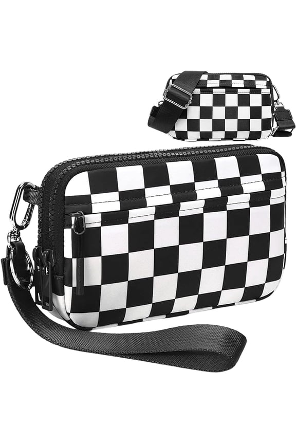 Checkered Wristle Wallets for Women with ID Window, RFID   Wallet with 4 Zippers,Phone & Card Storage