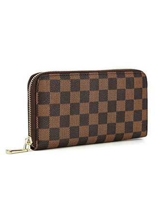 Checkered Zip Around Wallets for Women, Lady Phone Clutch Holder, PU  Leather RFID Blocking with Card Organizer, Milky White