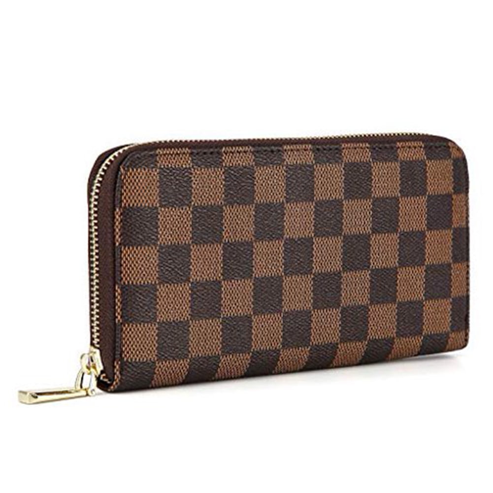 TINGOR PU Leather Zip Around Wallet with Card Organizer for Women, Brown