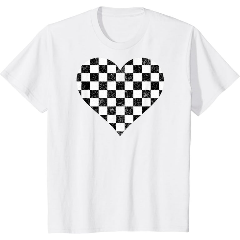 Checkered Love Heart Black And White Plaid Distressed Tshirt Checkered Love Heart Black And White Plaid Distressed Tshirt