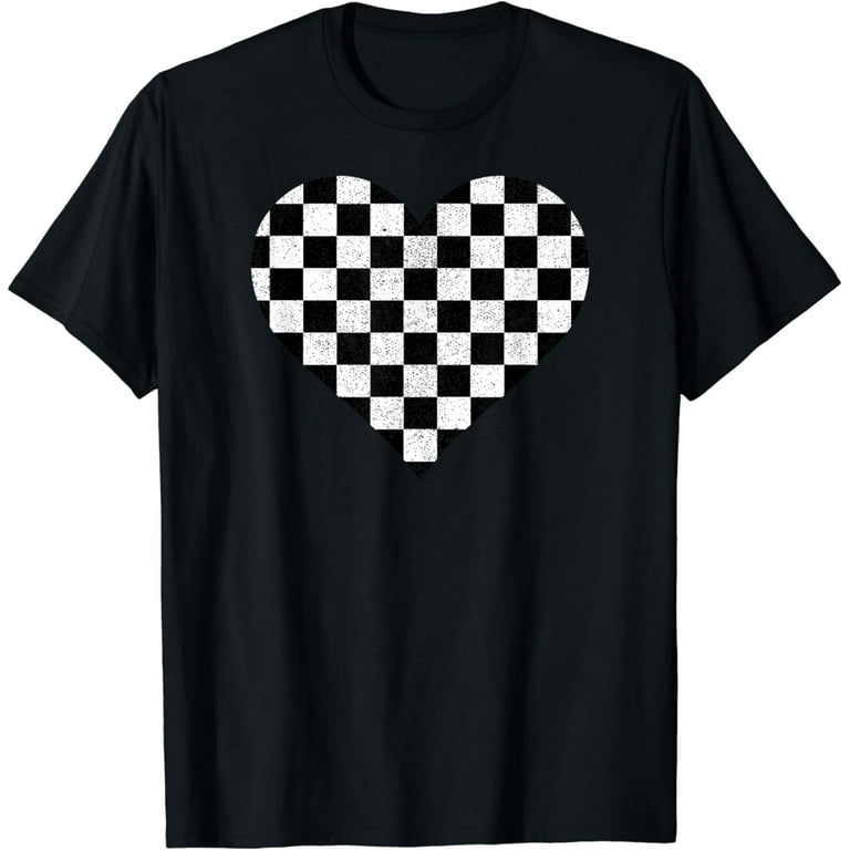 Checkered Love Heart Black And White Plaid Distressed Tshirt Checkered Love Heart Black And White Plaid Distressed Tshirt