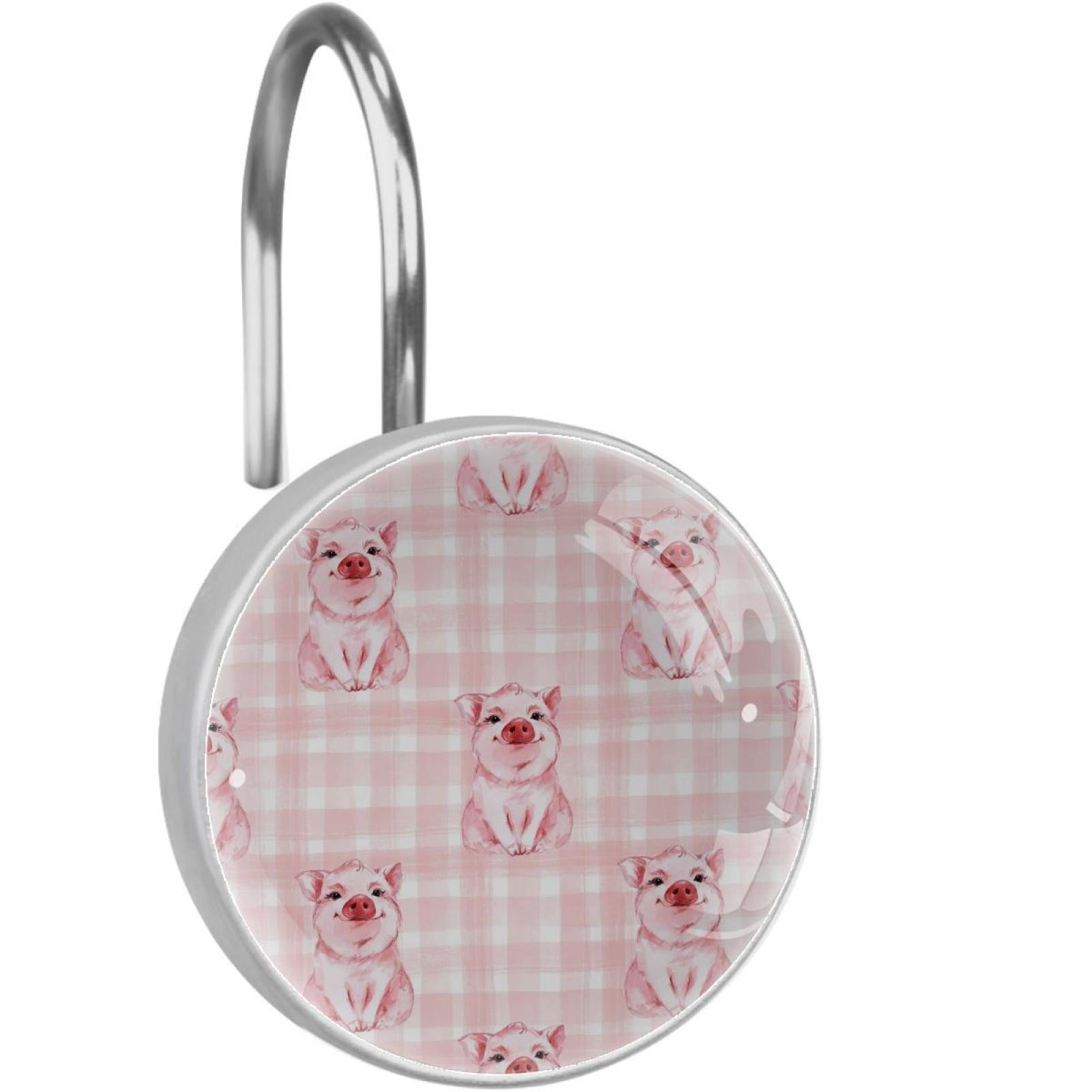 Checkered pig Shower Curtain Hooks（Set of 12）for Home Hotel Shower Rods Bathroom Crystal Glass Print Stainless Steel Round Curtain Hooks