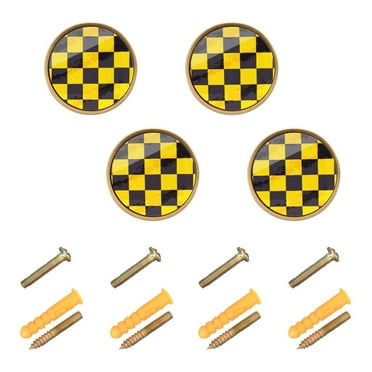 Checkered with Yellow and Black Cabinet Knobs Kitchen Drawers Knobs Door Round Pulls Knob Handles Dresser Cupboard Wardrobe Decorative Set of 4