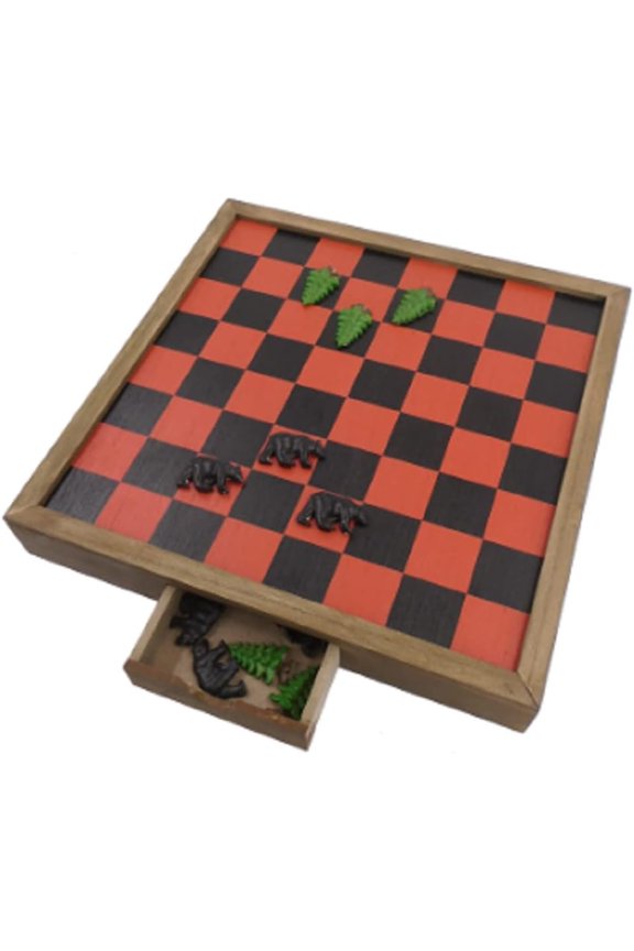 Checkerboard Game Set Chesapeake Bay Rustic Wood Bears and Trees Storage Drawer