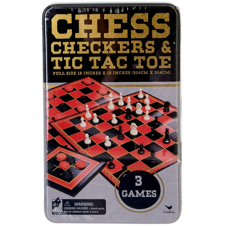 Herrschners Checkers Chess Tic Tac Toe Board Game Set with Storage