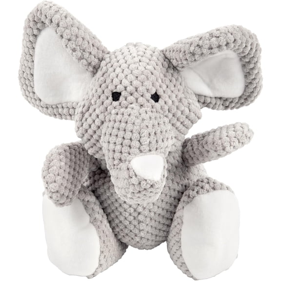 Checkers Elephant Tough Plush Toy with Chew Guard Technology, Durable Checkered Fabric & Squeaker for Active Play, Gray, Large