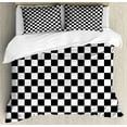 thumbnail image 1 of Checkers Game Duvet Cover Set Queen Size, Geometric Grid Style Monochrome Squares in Traditional Game Board Design, Decorative 3 Piece Bedding Set with 2 Pillow Shams, Black White, by Ambesonne, 1 of 3