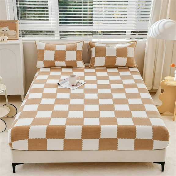 VBXOAE Checkers Game Fitted Sheet,Geometric Grid Style,Monochrome Squares,Elastic Deep Pocket Bed Cover,180x200cm