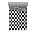 thumbnail image 1 of Checkers Game Fitted Sheet & Pillow Sham Set, Geometric Grid Style Monochrome Squares in Traditional Game Board Design, Decorative Printed 6 Piece Bedding Decor Set, Calking, Black White, by Ambesonne, 1 of 3