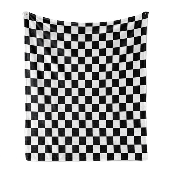 Checkers Game Soft Flannel Fleece Throw Blanket, Geometric Grid Style Monochrome Squares in Traditional Game Board Design, Cozy Plush for Indoor and Outdoor Use, 50" x 60", Black White, by Ambesonne