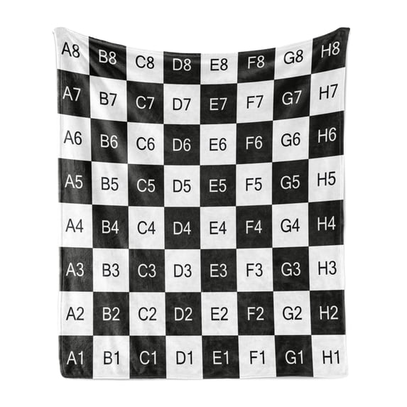 Checkers Game Soft Flannel Fleece Throw Blanket, Monochrome Chess Board Design with Tile Coordinates Mosaic Square Pattern, Cozy Plush for Indoor and Outdoor Use, 70" x 90", Black White, by Ambesonne