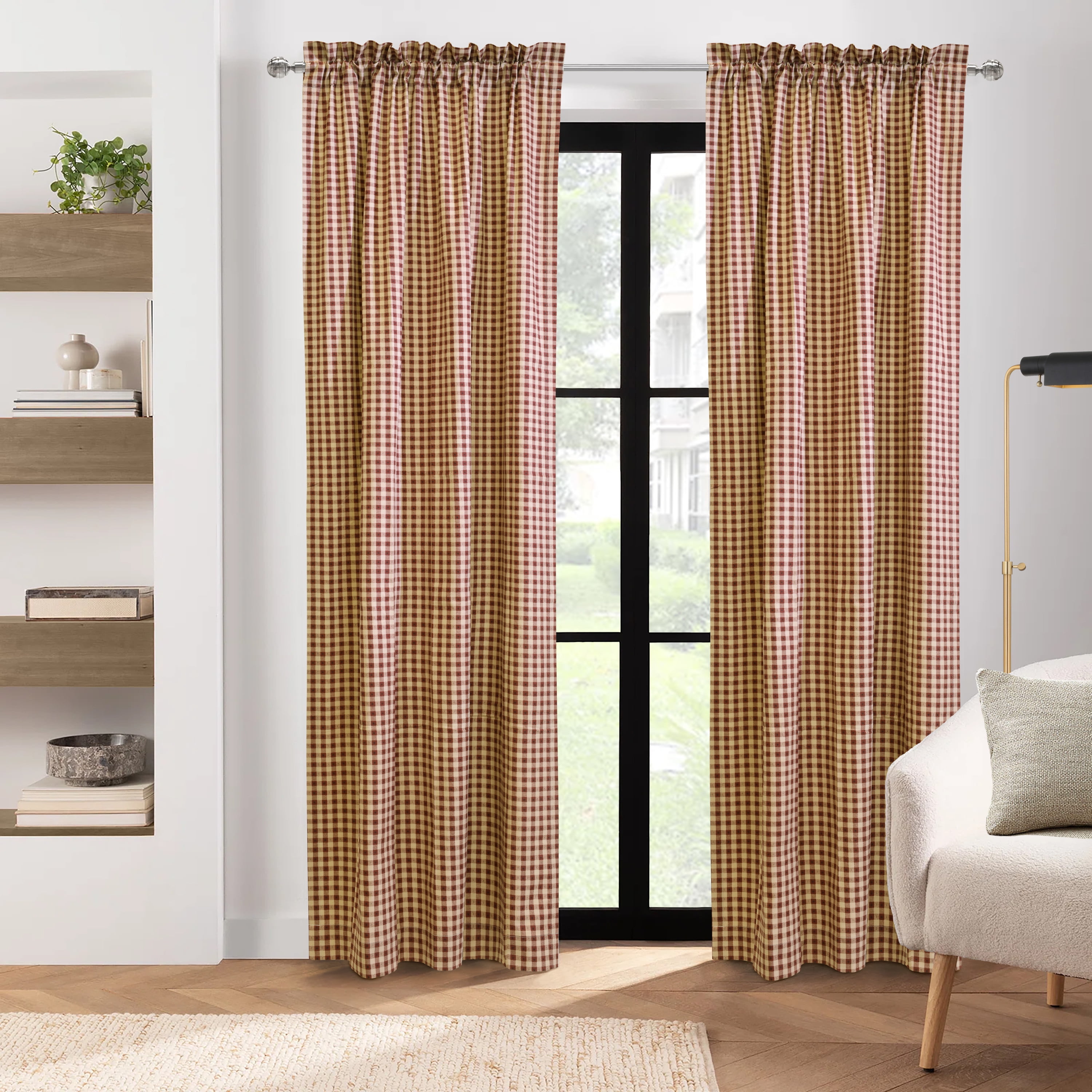 Checkers Patterned Cotton Duck Insulated Curtain Panel each 80" x 54" in Burgundy