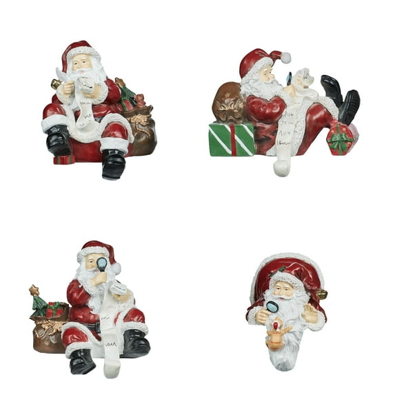 Checking It Twice Christmas Stocking Holder Set of Four, Handpainted Santa 4-pc Hook Set