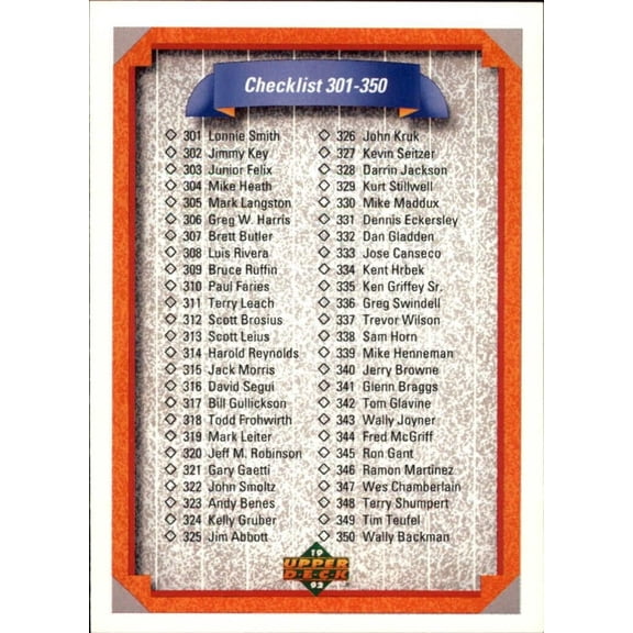 Checklist 301-400 1992 Upper Deck MLB #400 Baseball Card