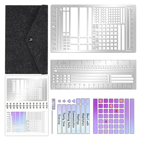 Checklist Notes Stencil Set with Stainless Steel Templates, Journal Page Mapping Tools, Portable Study for Students, Teachers, Offices