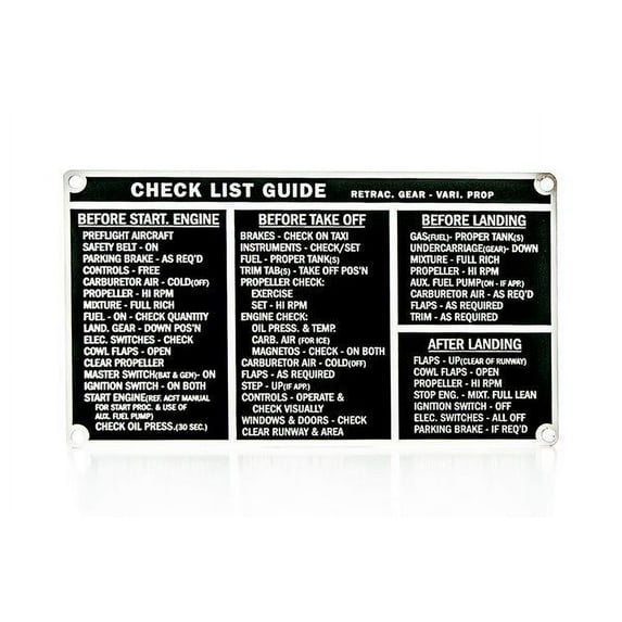 Checklist- On Aluminum Stock, Single Engine Retrac. Gear & Vari. Prop. CKL-0106