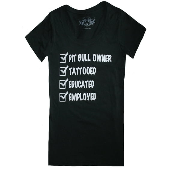 Checkmark Tattoo Pit Bull Owner Womens' Relaxed Fit T-Shirt, Pitbull Mom Gift (Small)