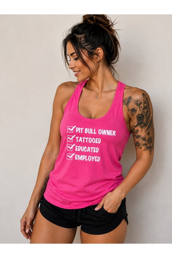 Checkmark Tattoo Pit Bull Owner Womens Tank Top, Pitbull Mom, Pitbull Gifts
