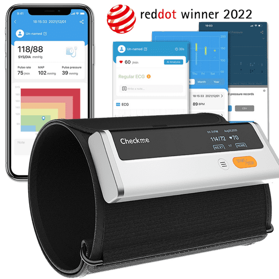 Checkme BP2 Blood Pressure Monitors, Upper Arm Blood Pressure BP Cuff Machine, With Accurate AI EKG analysis, Free App