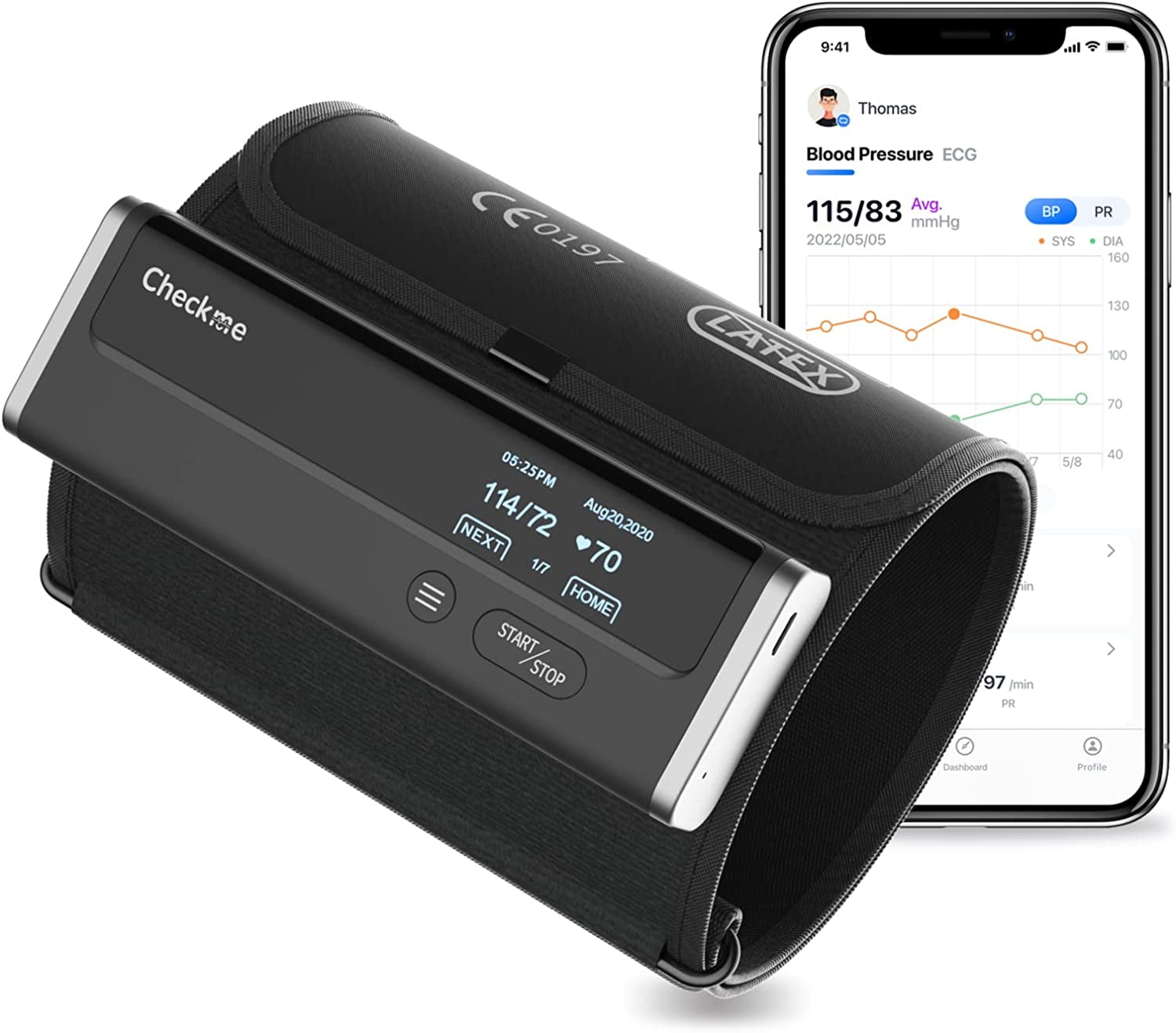 Checkme BP2 Connect Blood Pressure Monitors with AI ECG Analysis, Upper Arm BP Machine Cuff Kit and EKG Heart Monitor, Supports Wifi & Bluetooth