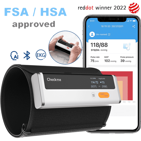 Checkme Blood Pressure Monitor + EKG, Upper Arm Cuff BP Machine, EKG ECG Monitor, Built-in Bluetooth with Free App, BP2