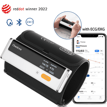 Checkme Bluetooth Blood Pressure Monitor and EKG Monitor | Wireless Upper Arm BP Machine with Large Cuff | AI Analysis ECG Monitor | BP2