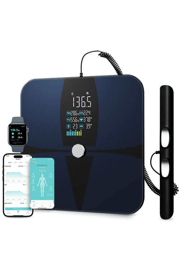 Lepulse 8-Electrode Smart Body Fat Scale, Full Body Composition Analyzer with App, BMI, Muscle Mass, 20 Metrics, Rechargeable Digital Bathroom Scale