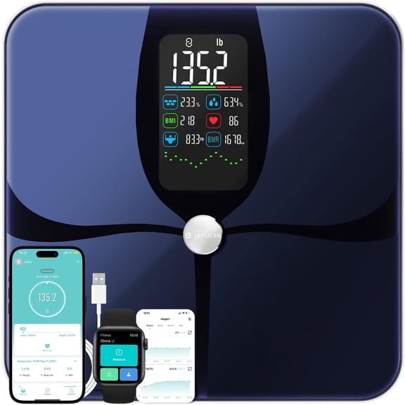 Checkme Smart Scale, Upgraded 22 Body Composition Analyzer with Large 4.68" Display - Measures Weight, Body Fat, Muscle Mass, BMI, Syncs with App, High Accuracy, 400 lbs--Model Lepulse F4PRO