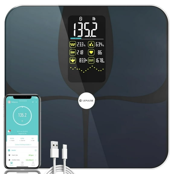 Checkme Smart Scale F4 Pro with Digital Display, Fat Loss Monitor, and Type-C Cable, Black