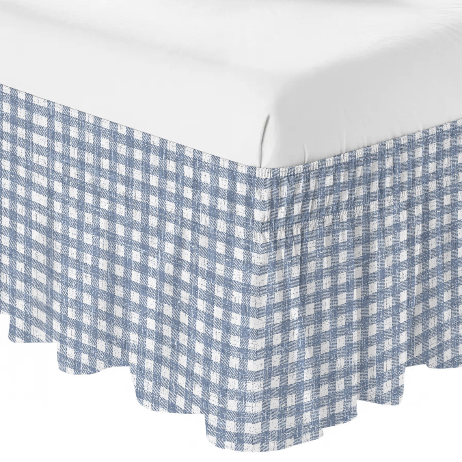 Texture In Clothing Checks Ruffle Bed Skirt Queen Size Rustic Vintage Minimalist Blue ...