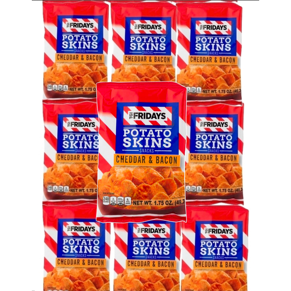 Cheddar & Bacon Flavored Potato Skins Snack Bags (1.75 Oz bag) 10 Individually Wrapped Packs | Savory Crunchy Snack Variety | Premium Custom Bundled Snack Set | Get Free Reusable Water Bottle