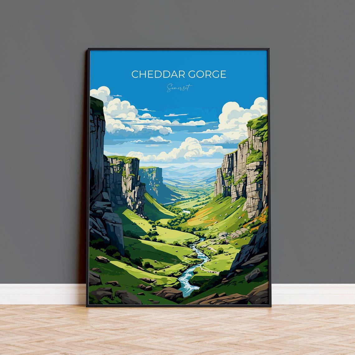 Cheddar Gorge Travel Poster, Somerset, England, Travel Inspired Home ...