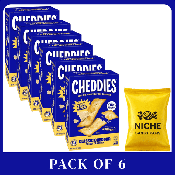 Cheddies Classic Cheddar Crackers Candy Pack Baked Cheese Snack Crackers, 4.2oz Box, 6Pack | HighProtein Savory Crunch