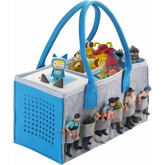 hautllaif Toniebox Carry Bag, Storage Case with Handle for Toniebox Starter Set and Tonies Figures, Organizer for Over 30 Figures (Grey Navy Blue)