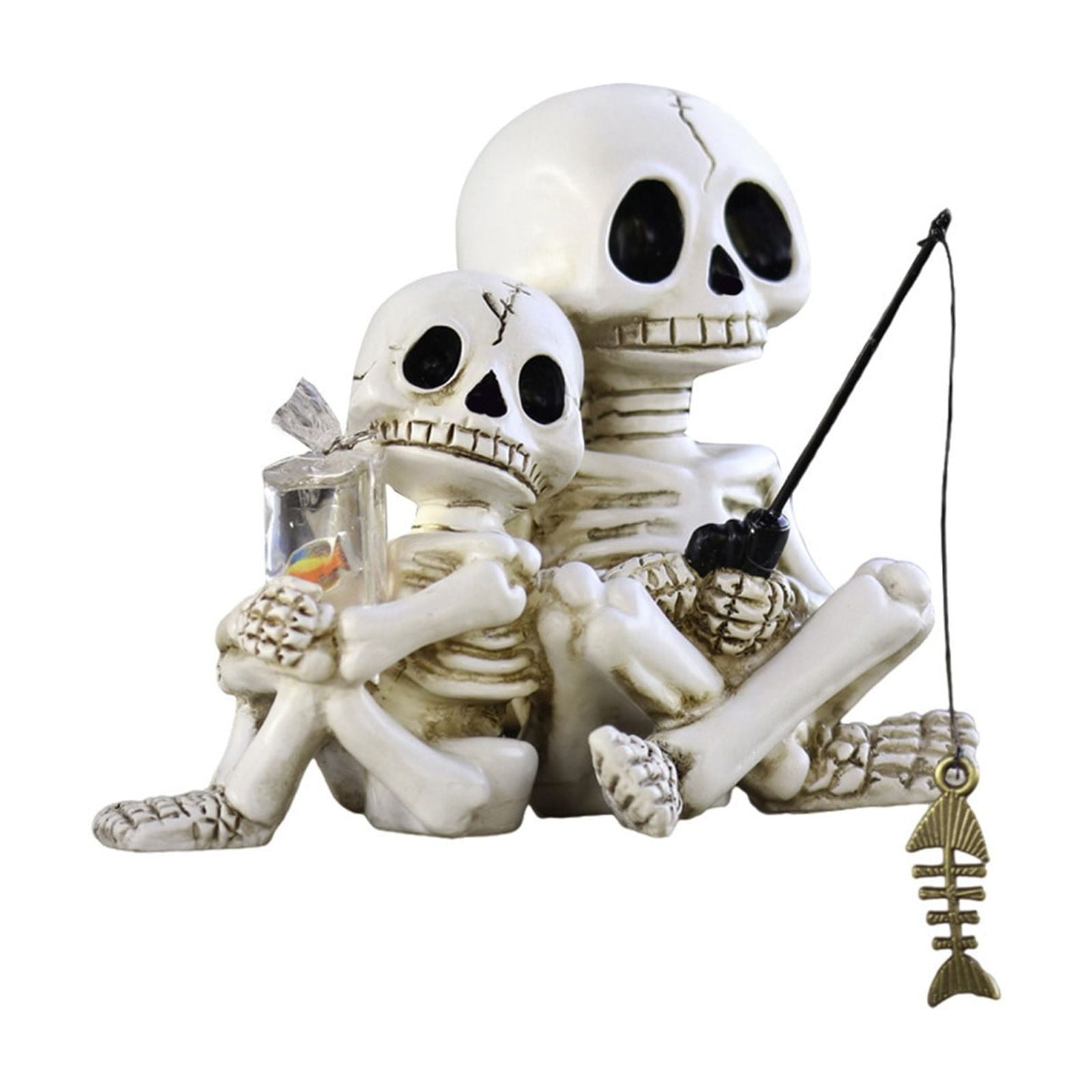 CheeFly Halloween Skeleton Couple Figurine, Fishing Skeletons Statue ...