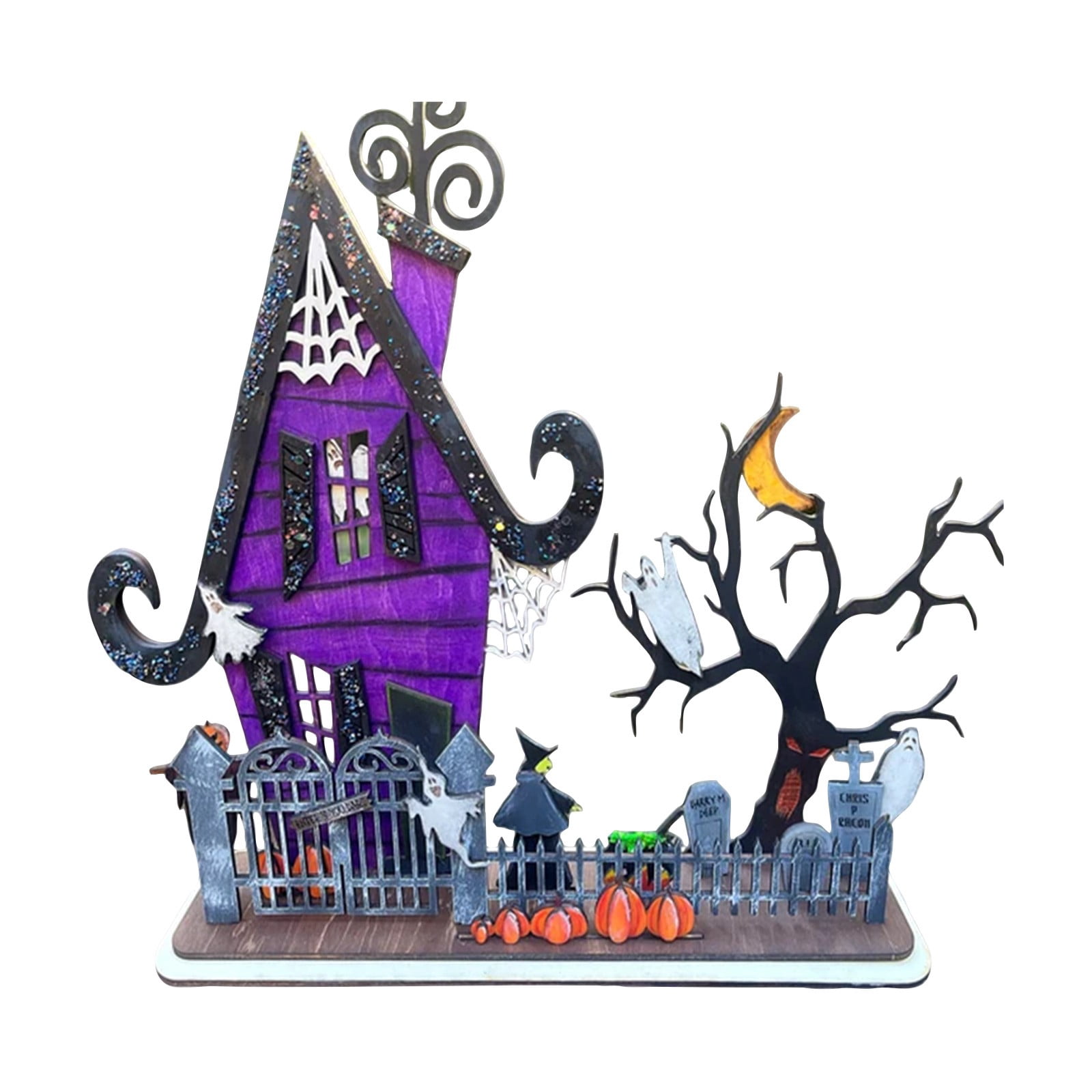 CheeFly Halloween Witch House Decor, Handcrafted Wooden Haunted Cottage
