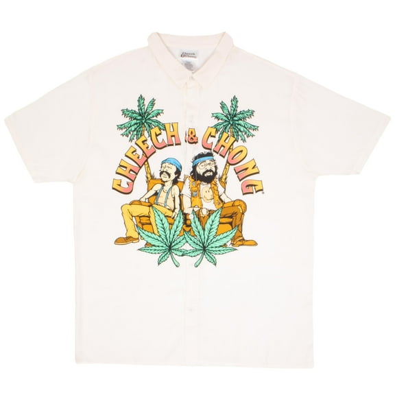Cheech & Chong Mens Button Down Woven Shirt with Cheech & Chong Graphic Print Buttondown Casual Shirt for Men (Sizes S-XL)