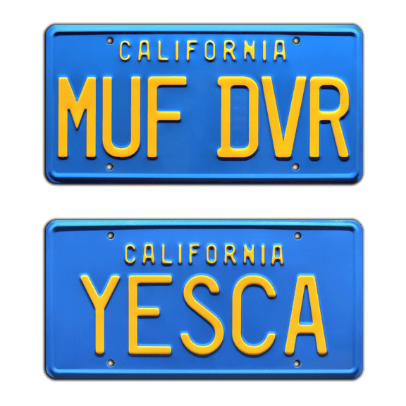 Cheech & Chongs Up in Smoke | MUF DVR + YESCA | Metal Stamped Replica Prop License Plate Combo