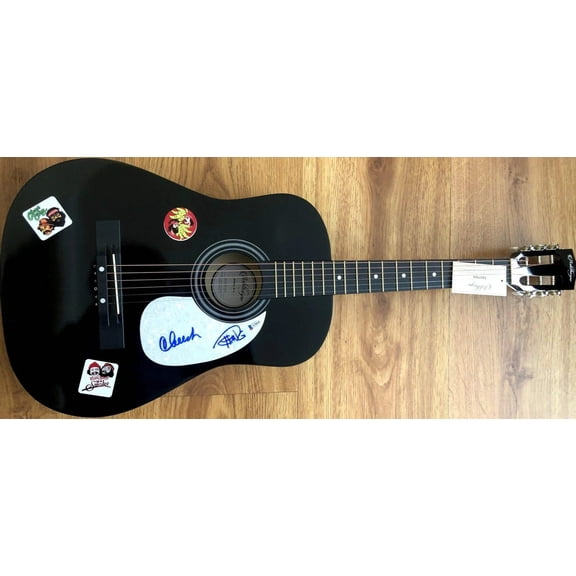 Cheech Marin Tommy Chong autographed black acoustic guitar BAS