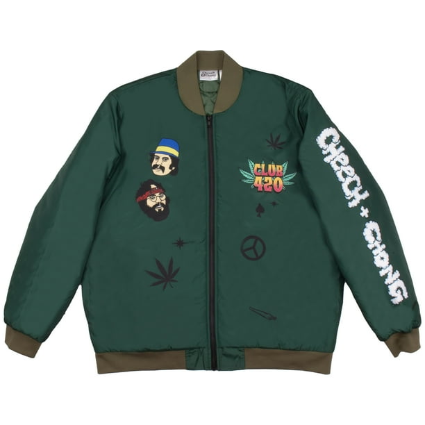 Cheech and Chong Mens Zip-Up Varsity Jacket Team 420 Graphic Print